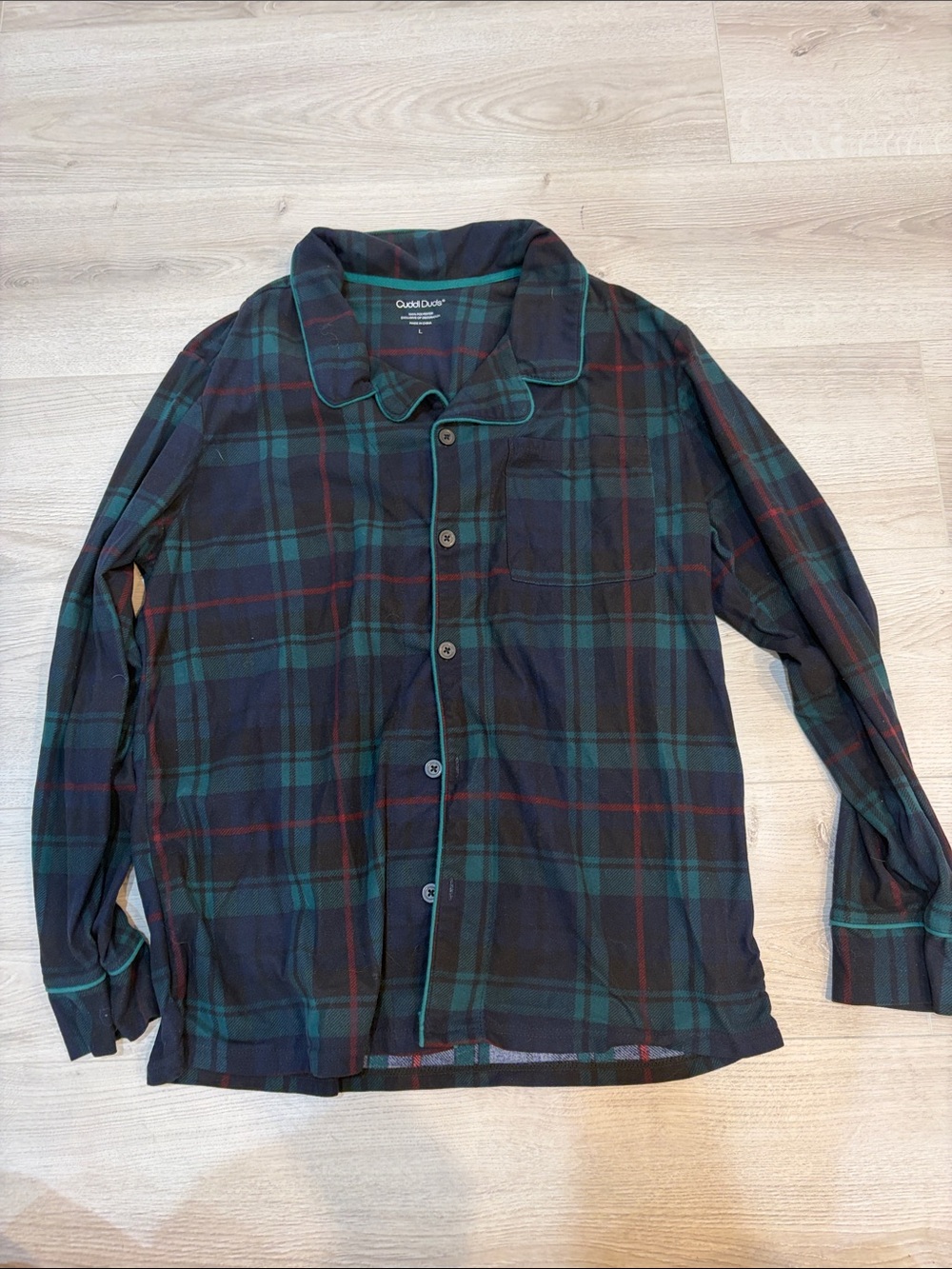 Cuddl Duds Plaid Button-Up Sleep Shirt - Green & Navy
